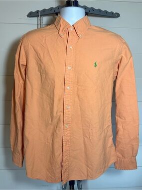 #187 Ralph Lauren Men's Peach Button-Down Oxford Shirt with Green Pony